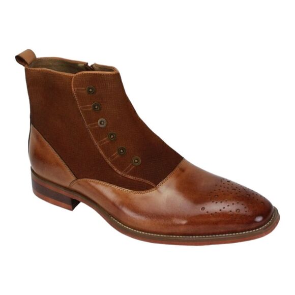 MEN\'S GIOVANNI KENDRICK TAN LEATHER DRESS BOOT WITH WOOL FELT ACCENTS.